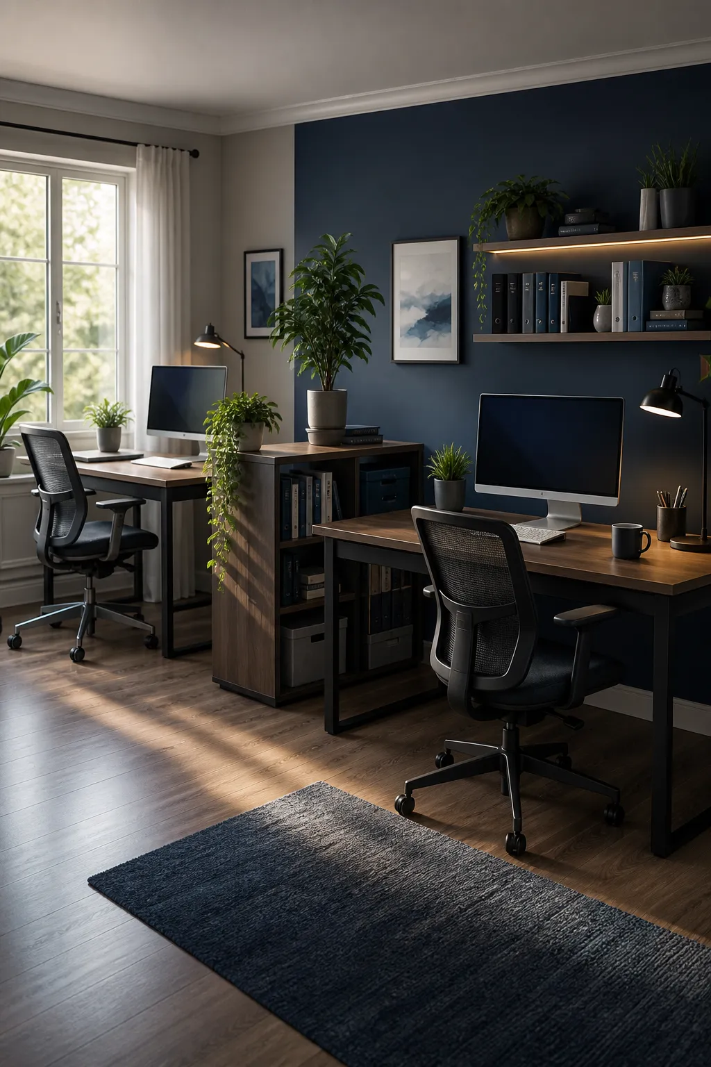 Two-desk home office workspace for the CosmicFlow SEO team